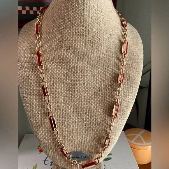 EUC Coldwater Creek Long Gold & Red Necklace #JW7 - Picture 1 of 7